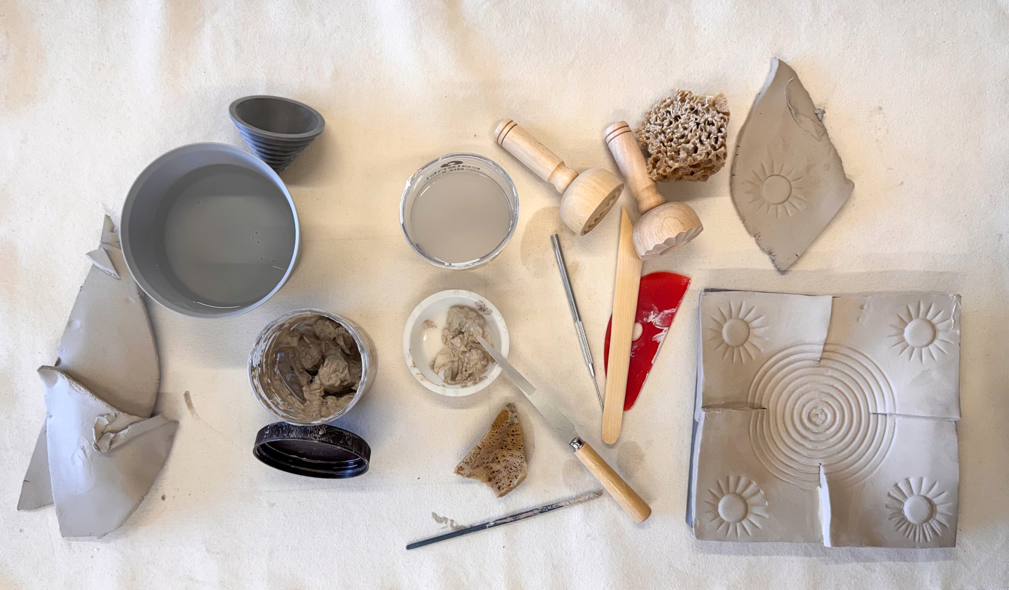 Hand-built ceramic sun dish top down view